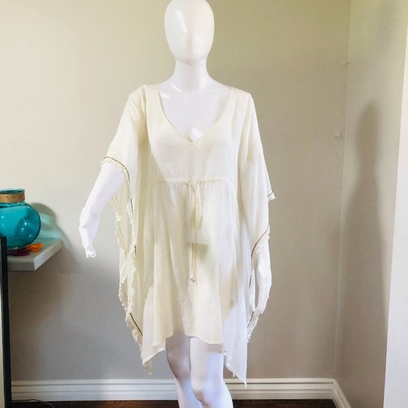 LISA CURRAN!! CREAM COLORED BATHING SUIT COVERUP WITH EMPIRE WAIST SIZE … - Picture 1 of 8
